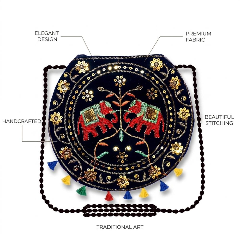 Ethnic Round Sling Bag with Embroidery and Tassels  23