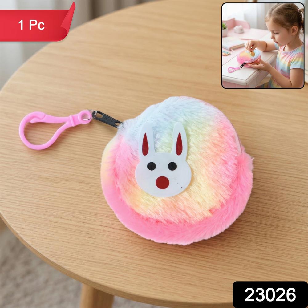 Cute Bunny Design Rainbow Fur Mini Coin Purse Keychain (1 Pc) - Application: As Per Product Requirement