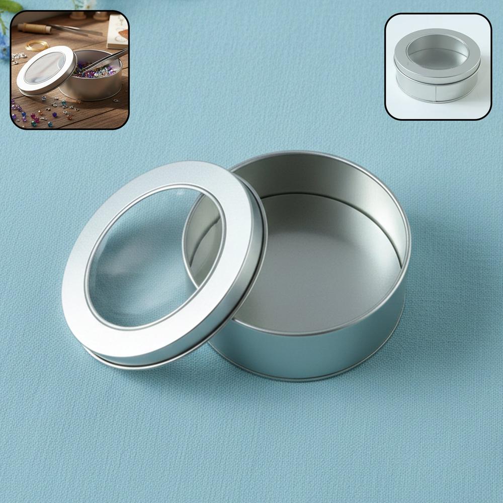 Round Metal Storage Tin Box With Transparent Window Lid (1 Pc, 9.5 X 9.5 Cm) - Application: As Per Product Requirement