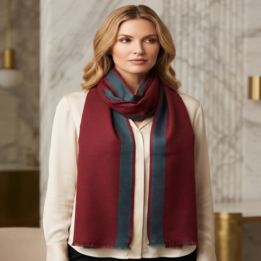 Merino Wool With 2 Side Zari Woven Border Stoles - Color: Assorted