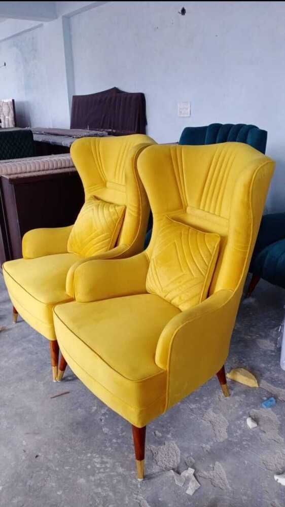 Yellow Velvet High Back Wing Chair