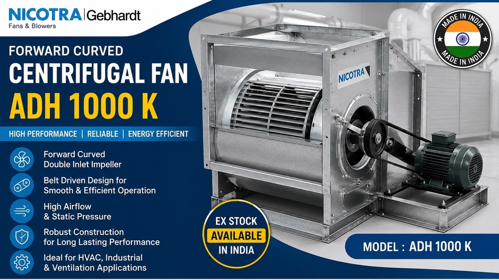 Nicotra Forward Curved Centrifugal Fan ADH 1000 K >> Belt Driven Double Inlet Fan>> HVAC & AHU