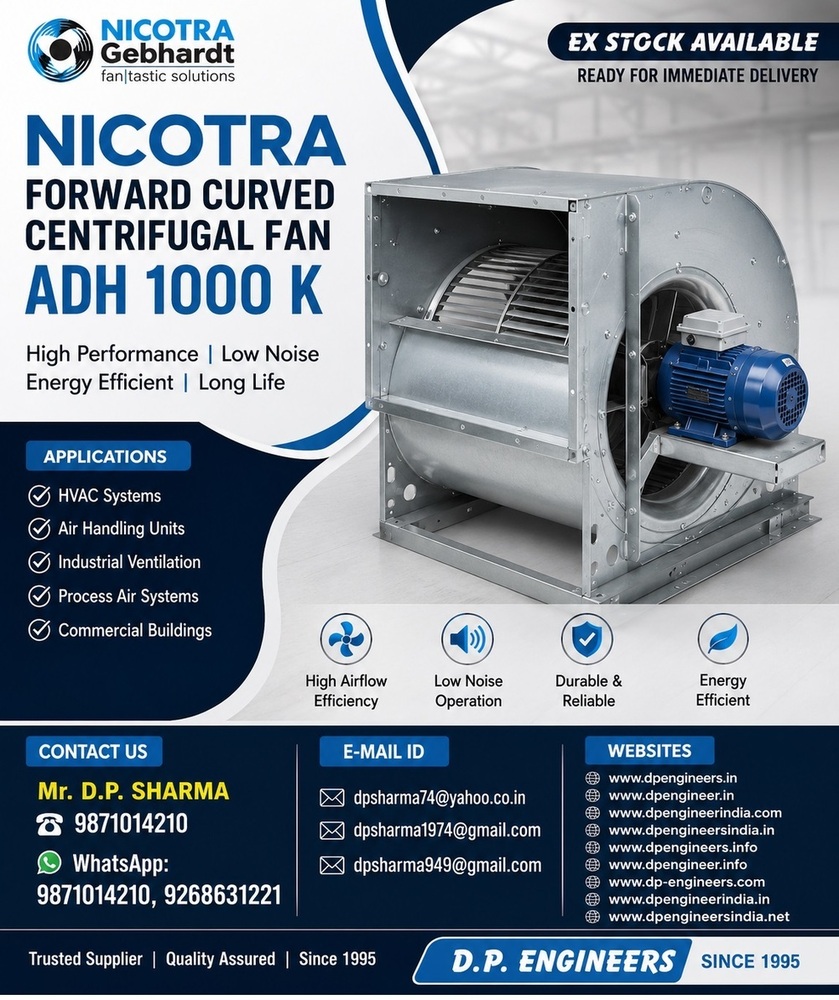 Nicotra Forward Curved Centrifugal Fan ADH 1000 K >> Belt Driven Double Inlet Fan>> HVAC & AHU