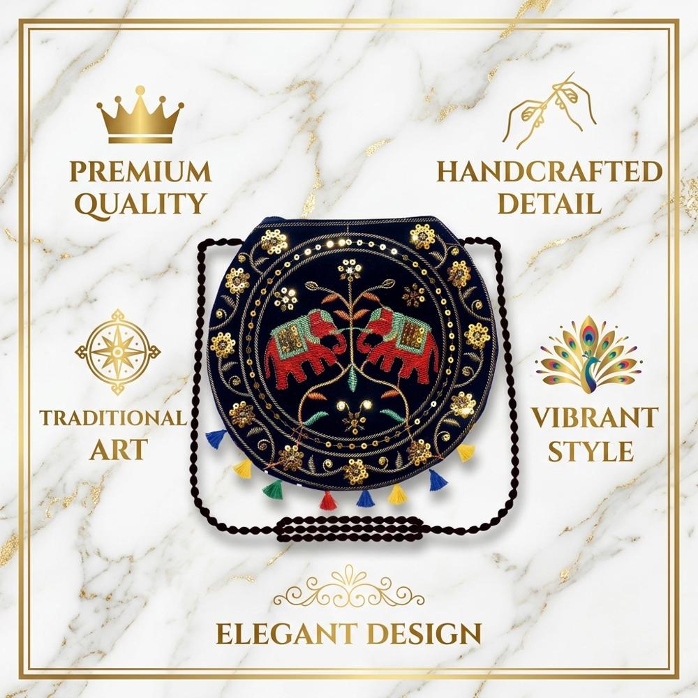 Women Stylish Elephant Embroidery Round Sling Bag