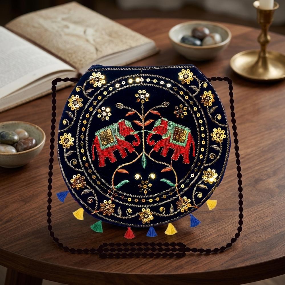 Traditional Designer Sling Bag With Mirror Work For Women - Color: Black
