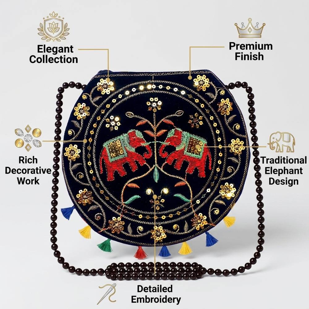 Women Ethnic Embroidery Bag with Zip Closure