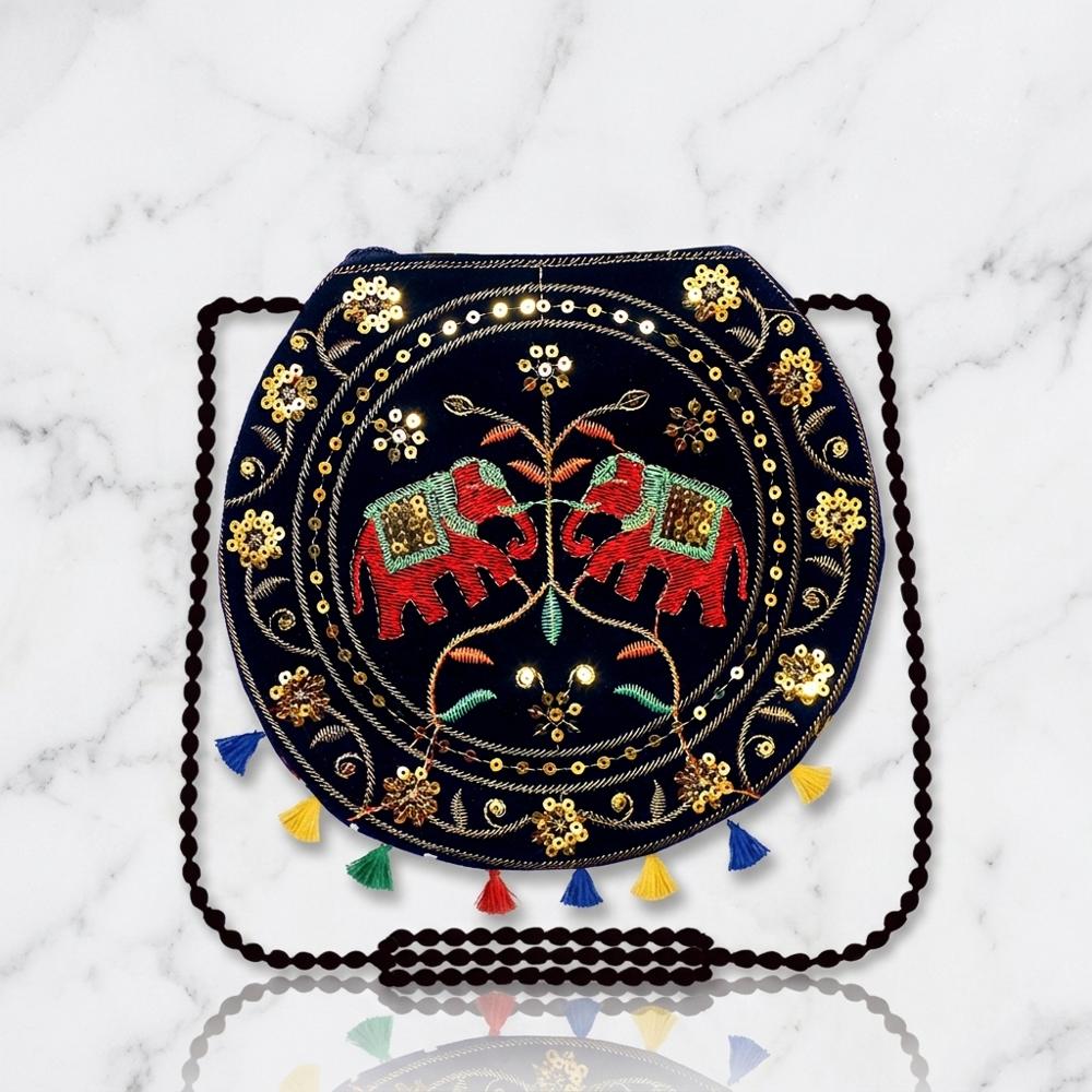 Traditional Round Embroidered Bag for Women