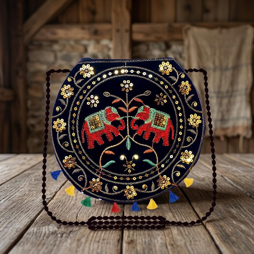 Women Colorful Tassel Round Sling Bag - Color: Black