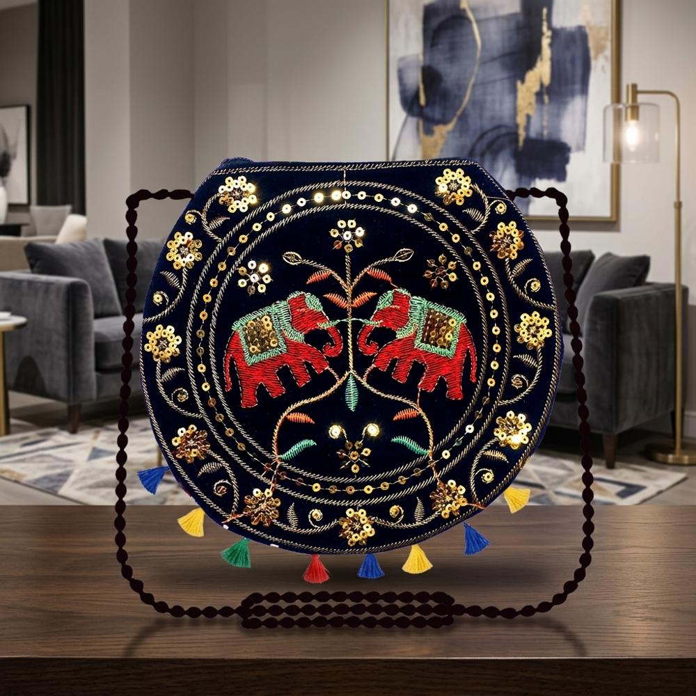 KRISHNA HANDLOOM Embroidered Ethnic Round Bag for Women & Girls 51