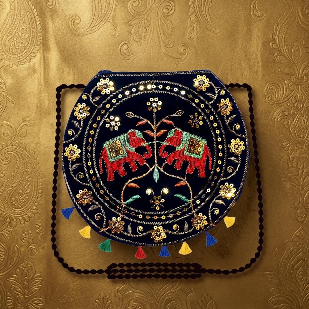 Women Elephant Motif Shoulder Sling Bag With Zip - Color: Black