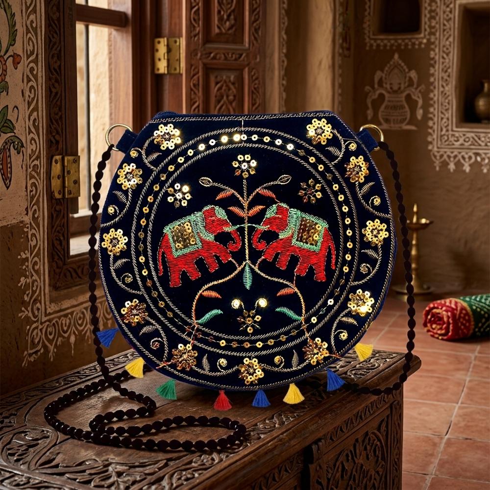 Designer Round Elephant Sling Bag For Women - Color: Black