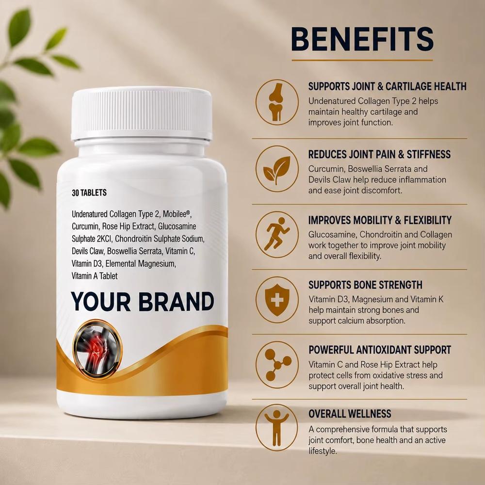 Undenatured CP, Collagen Peptides I,III,V,IX,X,XII Tablets