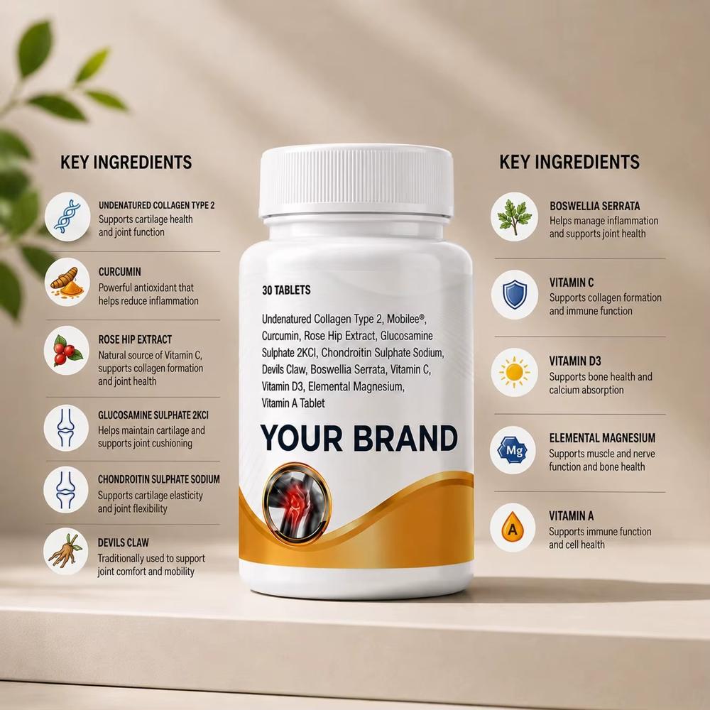 Undenatured CP, Collagen Peptides I,III,V,IX,X,XII Tablets