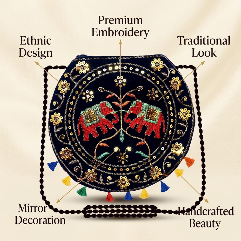 Women Traditional Mirror Sequin Sling Bag - Color: Black