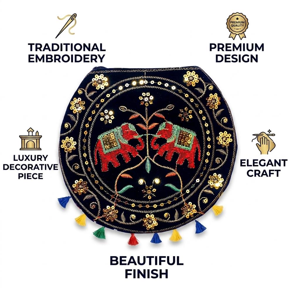 Women Embroidered Mirror Work Round Sling Bag - Color: Black