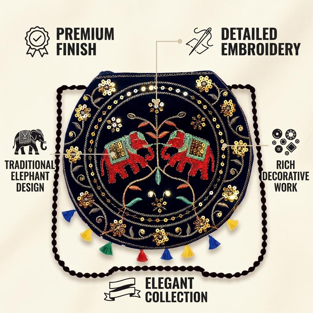 Elephant Motif Round Shoulder Sling Bag for Women