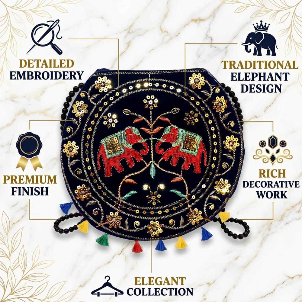Women Stylish Mirror Work Shoulder Sling Bag - Color: Black