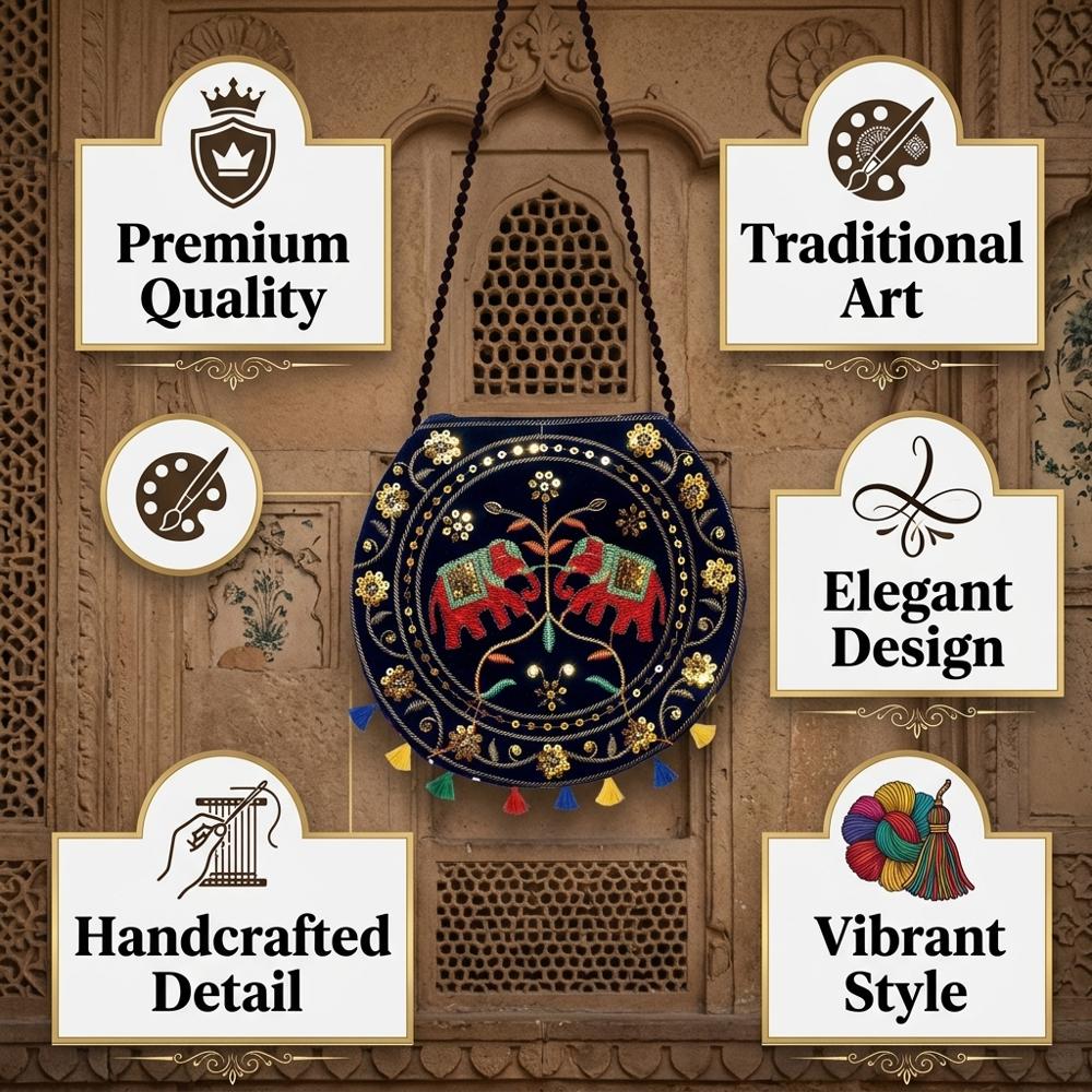 Premium Handcrafted Round Sling Bag For Women - Color: Black