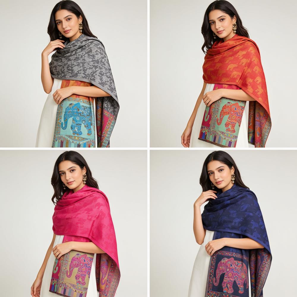 Modal Woven Elephant Design Stoles - Color: Assoted