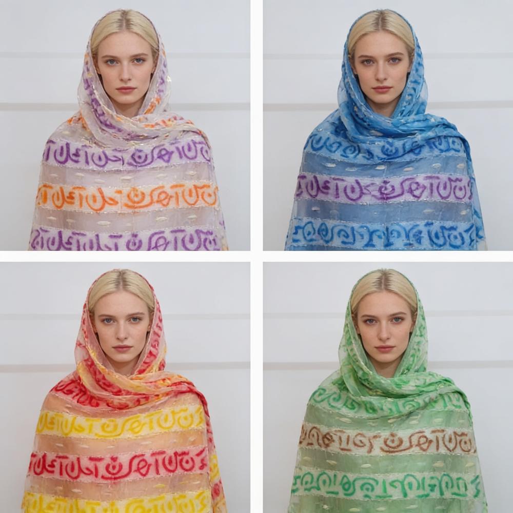 Silk Cotton Hand Written Arabic Calligraphy Stoles - Color: Assorted