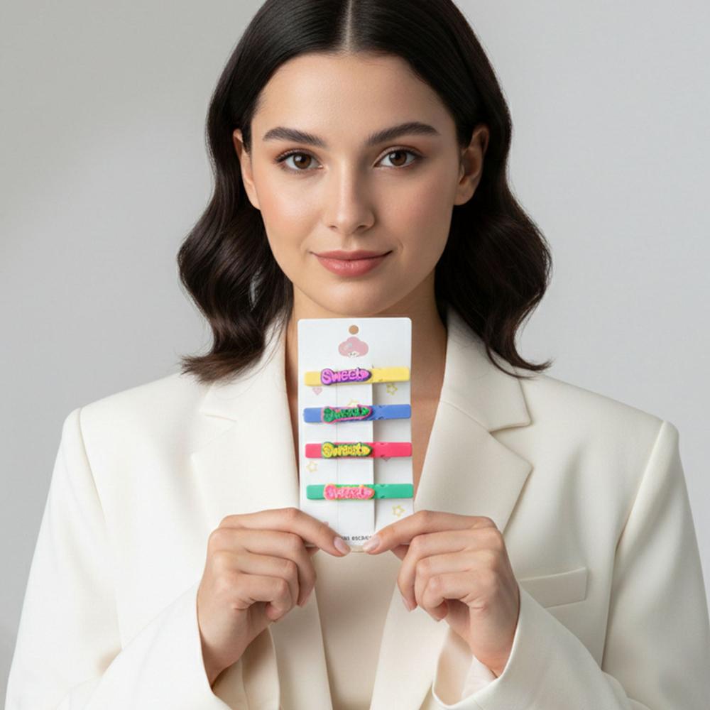 Sweet Text Decorative Hair Clip Set (4 Pc) - Age Group: As Per Product Requirement