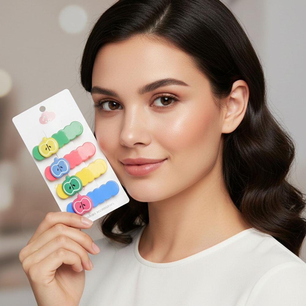 Cute Apple Design Hair Clip Set (4 Pc) - Age Group: As Per Product Requirement