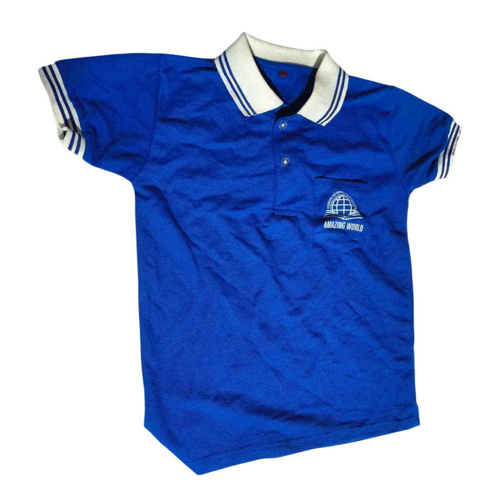 Blue Poly Cotton Boys Matti School Uniform T Shirt
