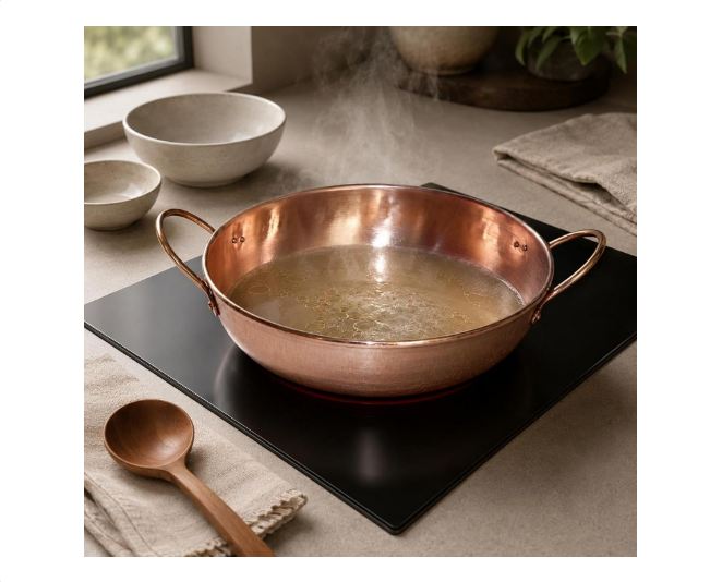 Round Flat Pan Antique Copper - Dimension (L*w*h): 17.50 (Diameter) Inch (In)