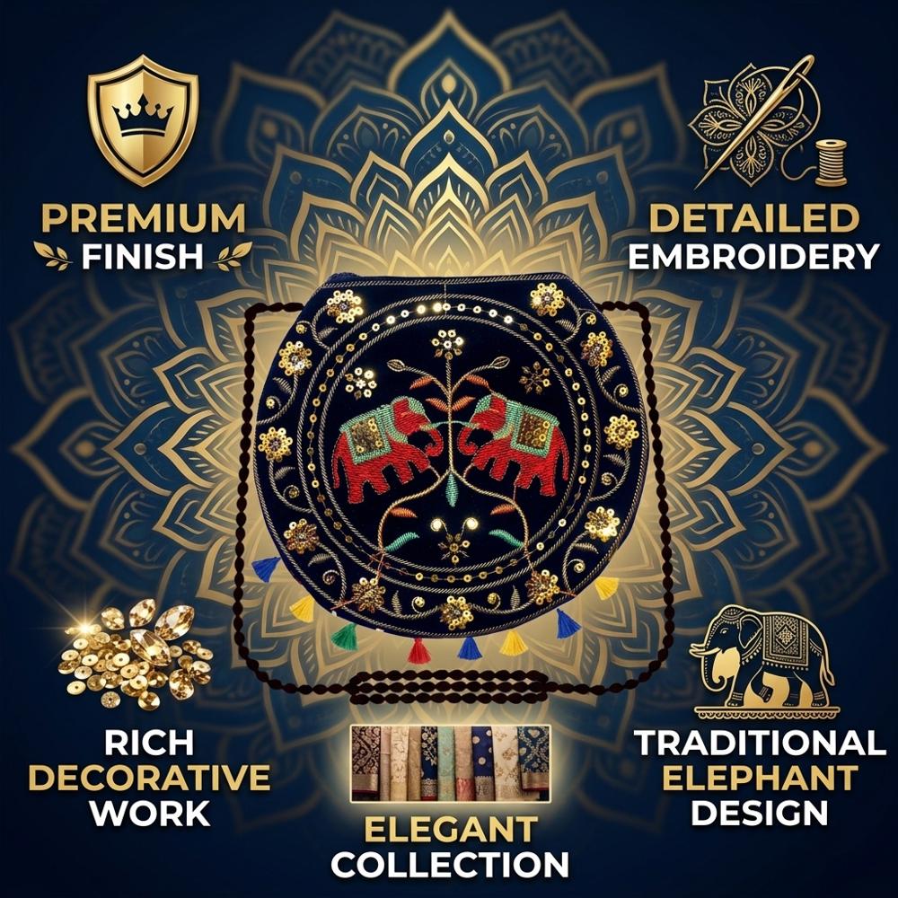 Stylish Elephant Embroidery Ethnic Bag For Women - Color: Black