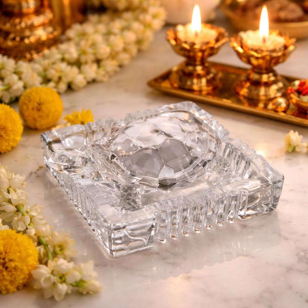 Set of 1 pc Crystal Square Turtle Tortoise with Plate