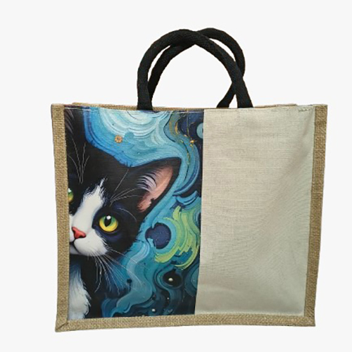 Jute Hand Bag with Cat Print
