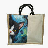 Jute Hand Bag with Cat Print