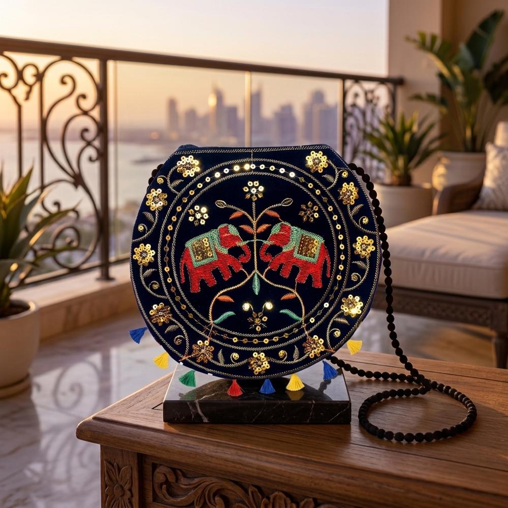 Women Ethnic Elephant Crossbody Bag with Embroidery