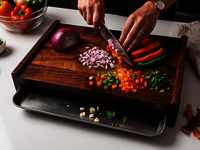 Acacia Wood Cutting Board with Removable Steel Drawer Tray a   Kitchen Prep Board
