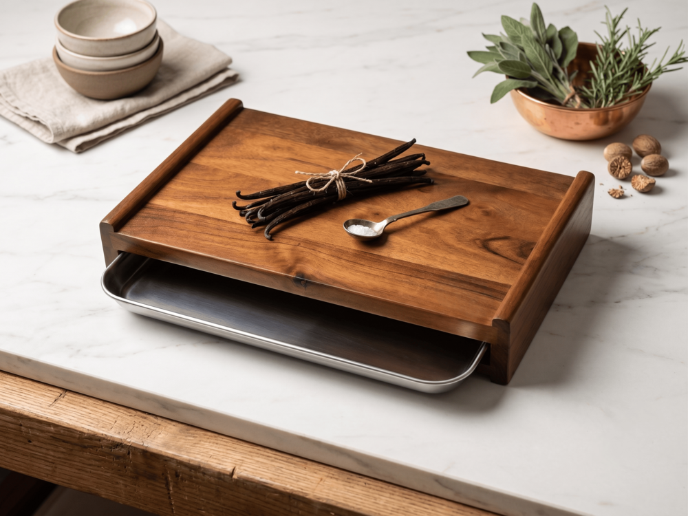 Chopping board with steel tray