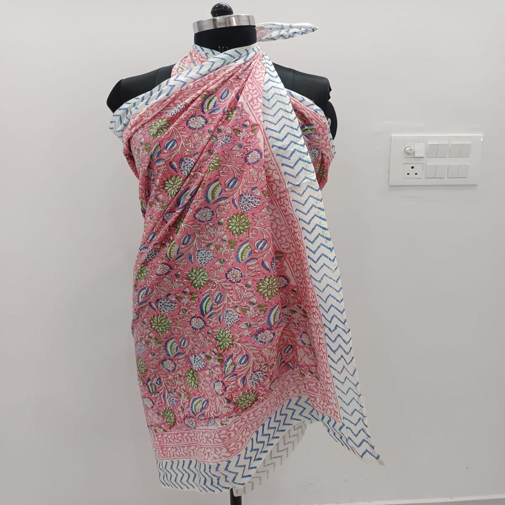Beautiful Indian Traditional Hand Block Printed Cotton Printed Sarong Pareo Scarf