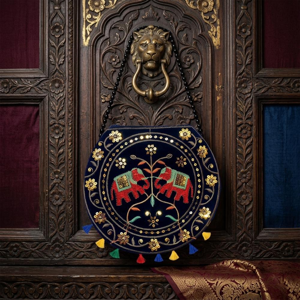 Ethnic Mirror Sequin Round Bag for Women & Girls