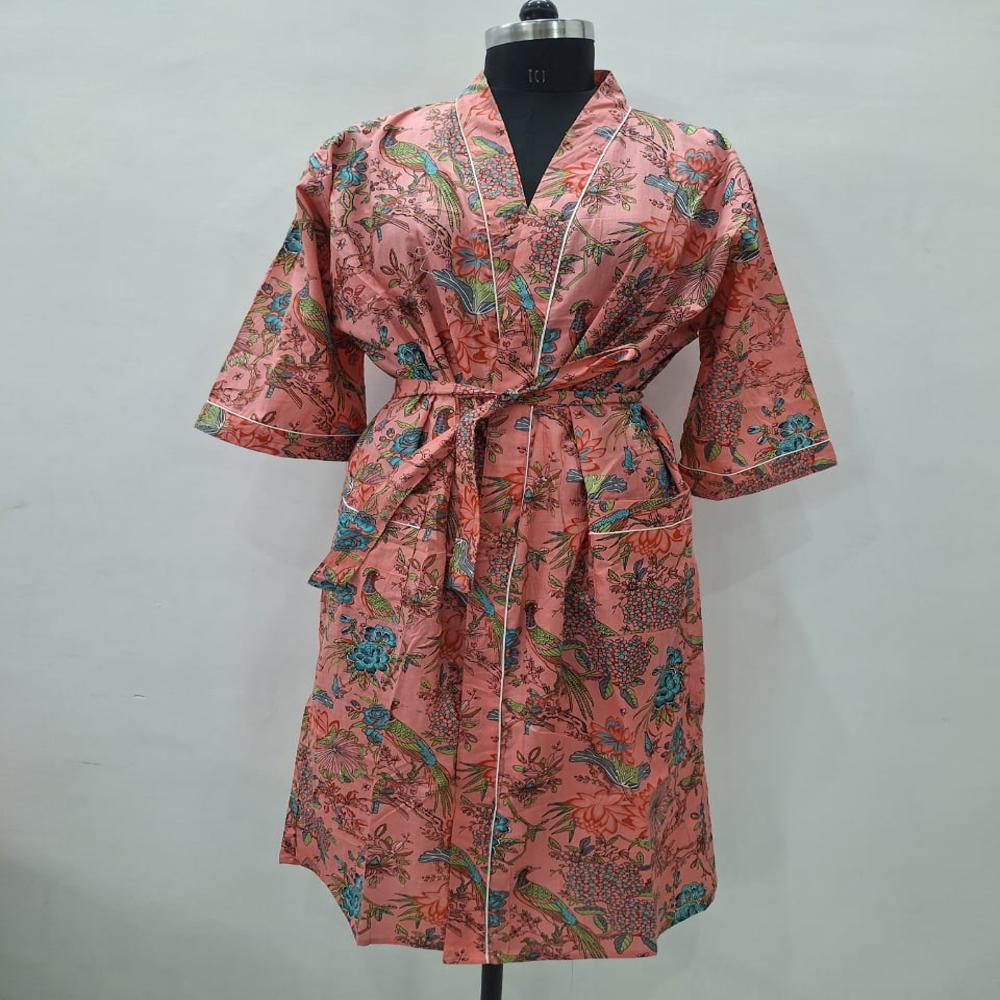 Block Printed Cotton Bathrobe