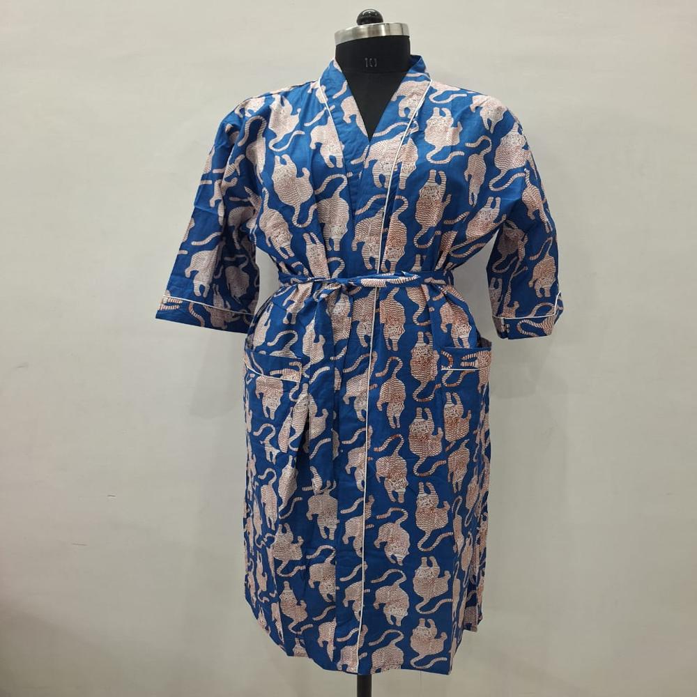 Block Printed Cotton Bathrobe