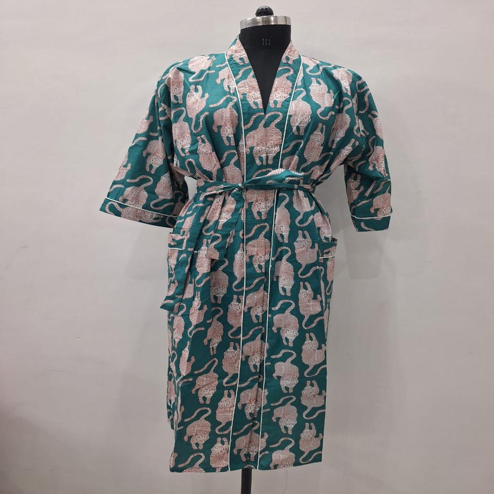Block Printed Cotton Bathrobe