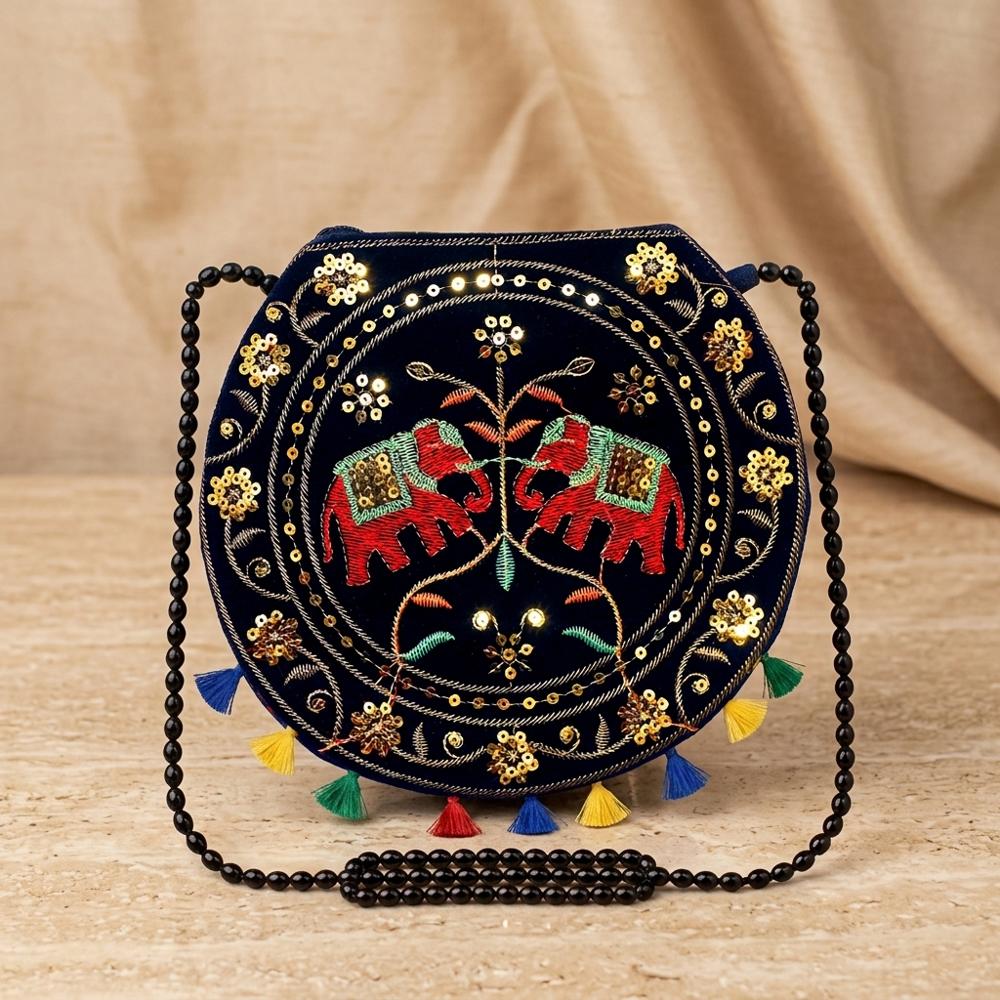 Stylish Round Elephant Embroidery Bag for Women