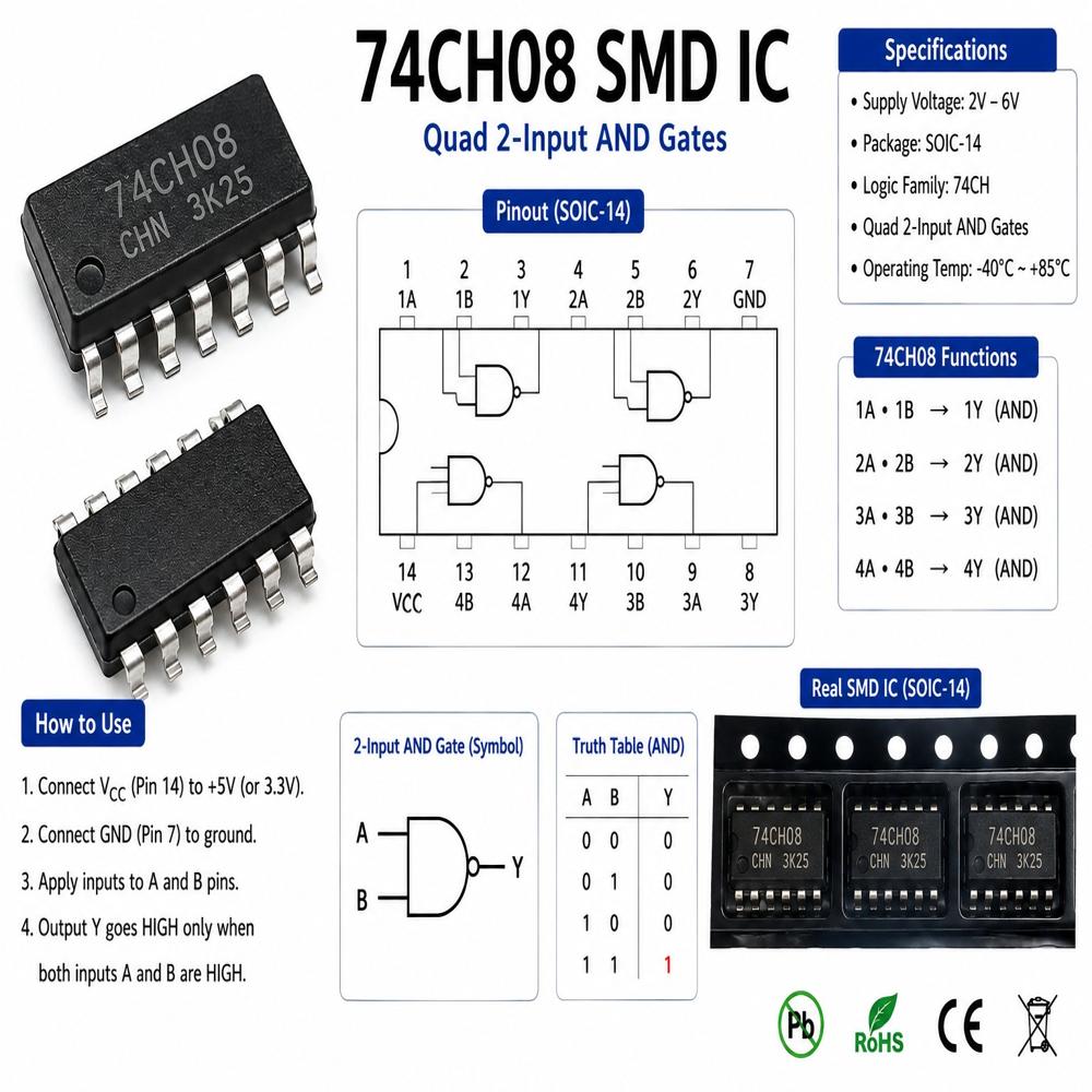 74HC08 IC Quad 2-Input AND Gate Logic IC 14 Pin for Digital Electronic Circuits