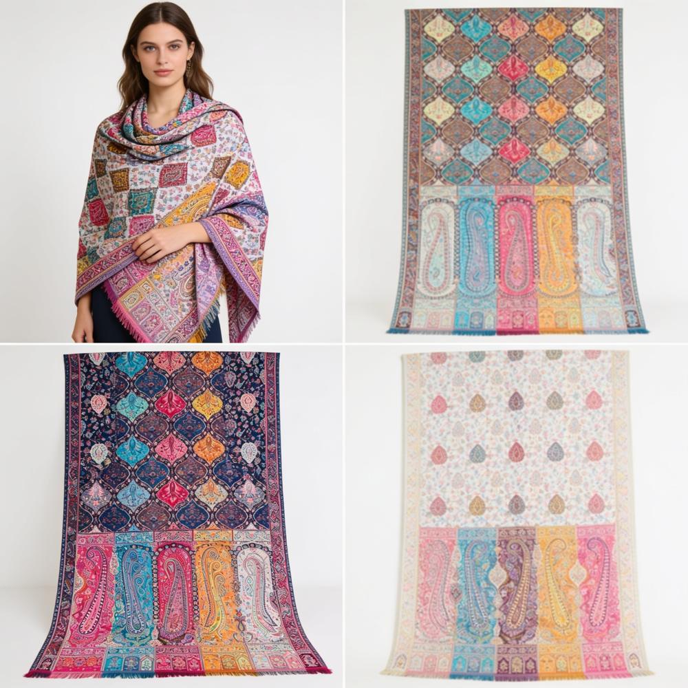 Pure Wool Heavy Kani Kohinoor Stoles - Color: Assorted