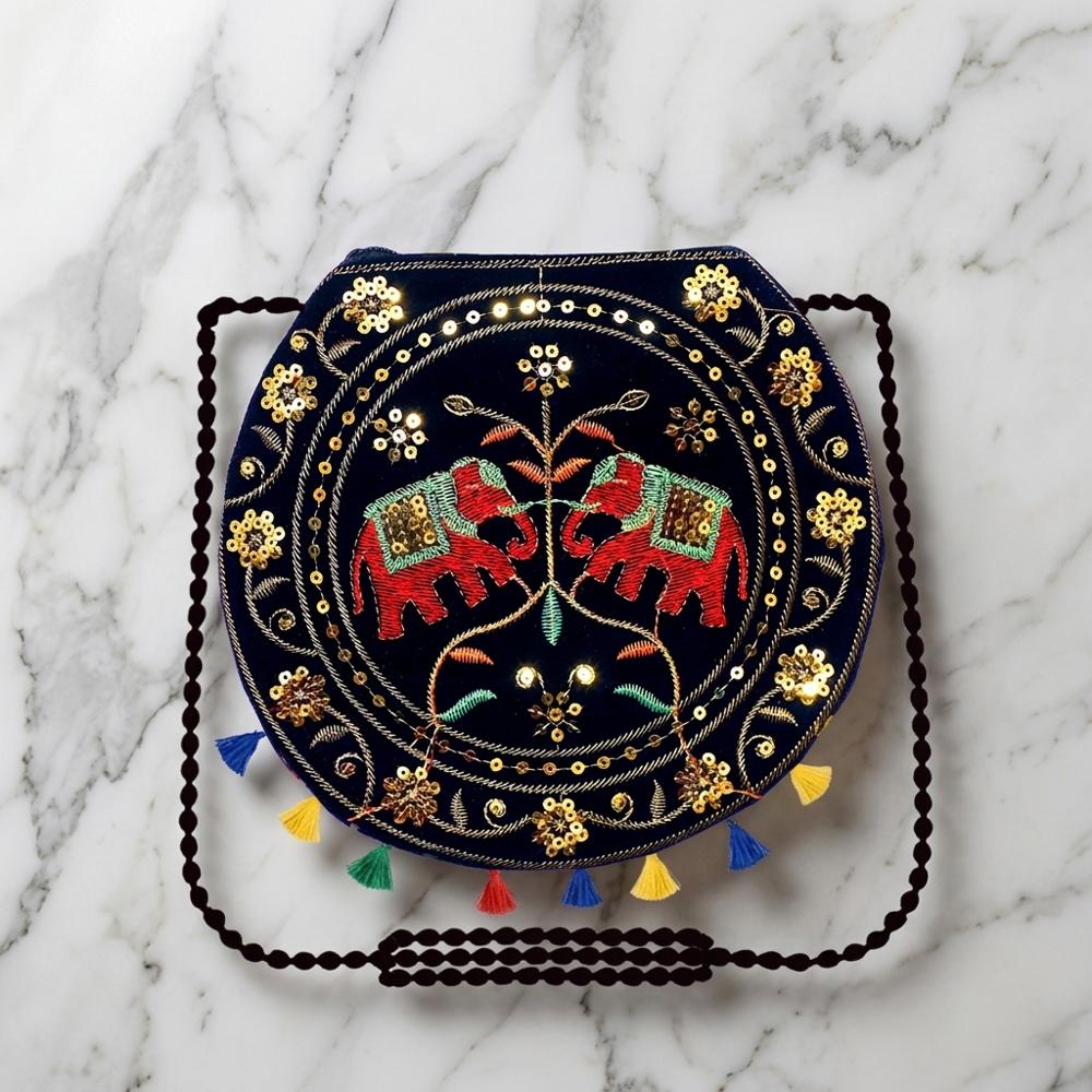 Traditional Multicolor Tassel Crossbody Bag For Women - Color: Black