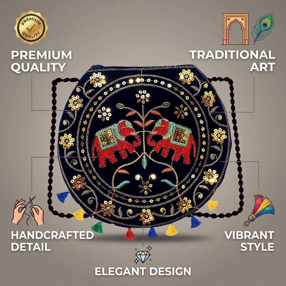 Handcrafted Elephant Embroidery Shoulder Bag for Women