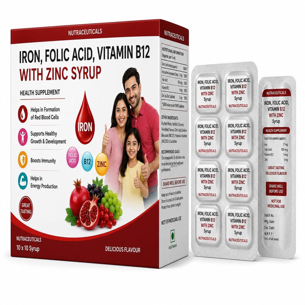 Iron Folic Acid Vitamin B12 with Zinc Syrup Third Party manufacturing
