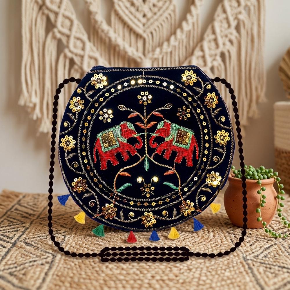 Ethnic Round Shoulder Crossbody Bag for Women