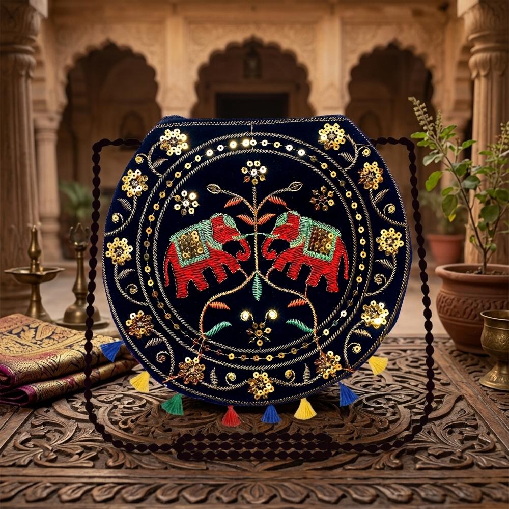Women Ethnic Handcrafted Elephant Design Bag - Color: Black