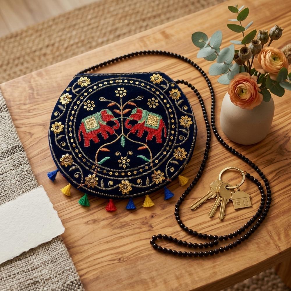 Premium Round Mirror Work Shoulder Bag for Women