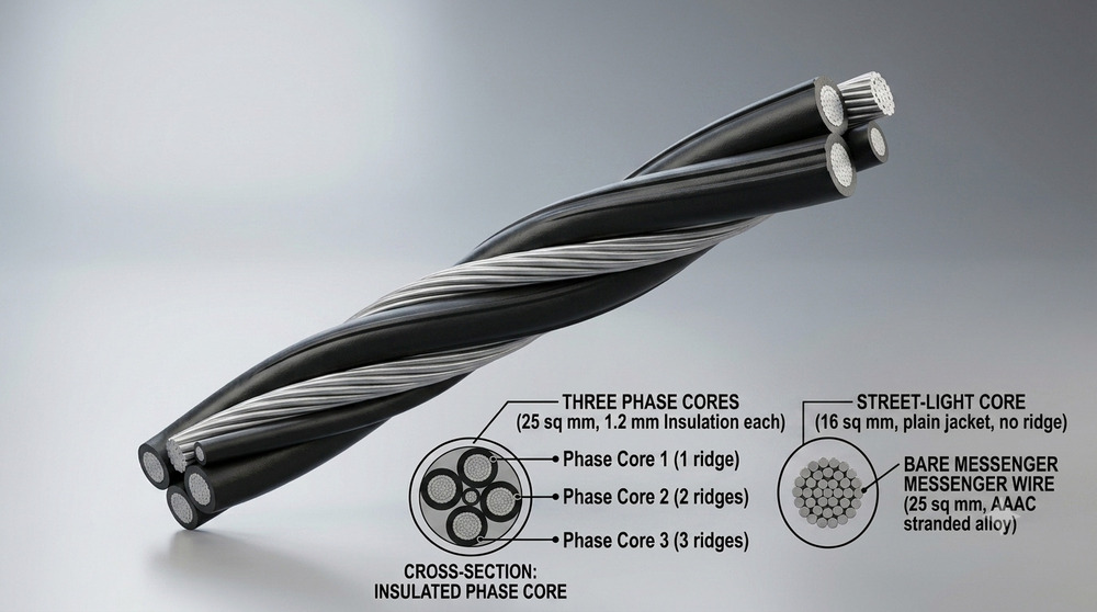 3C25+16+25 Insulated Phase Cross Section Core Cable